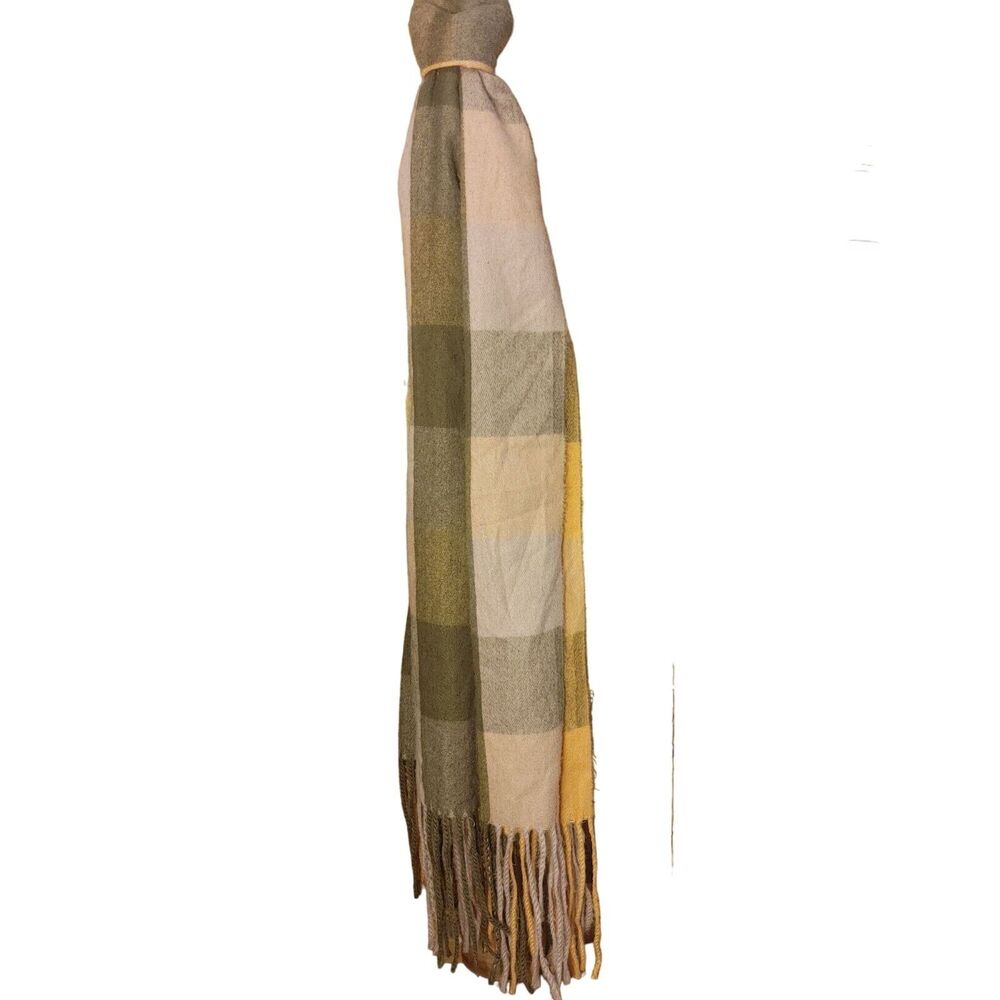 Fall Harvest Winter Soft Knit Buffalo Plaid Yellow Brown Fringe Fashion Scarf OS
